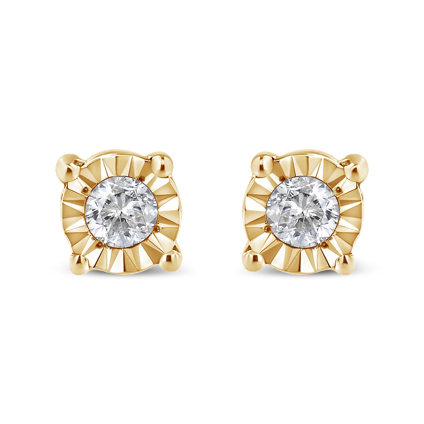 10K Yellow Gold Plated .925 Sterling Silver 1/10 Cttw Round Brilliant-Cut Diamond Miracle-Set Stud Earrings (J-K Color, I3 Clarity)
