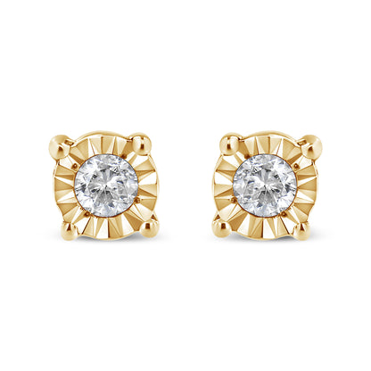 10K Yellow Gold Plated .925 Sterling Silver 1/10 Cttw Round Brilliant-Cut Diamond Miracle-Set Stud Earrings (J-K Color, I3 Clarity)