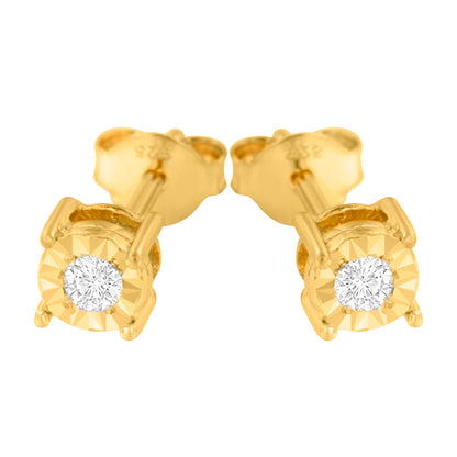 10K Yellow Gold Plated .925 Sterling Silver 1/10 Cttw Round Brilliant-Cut Diamond Miracle-Set Stud Earrings (J-K Color, I3 Clarity)