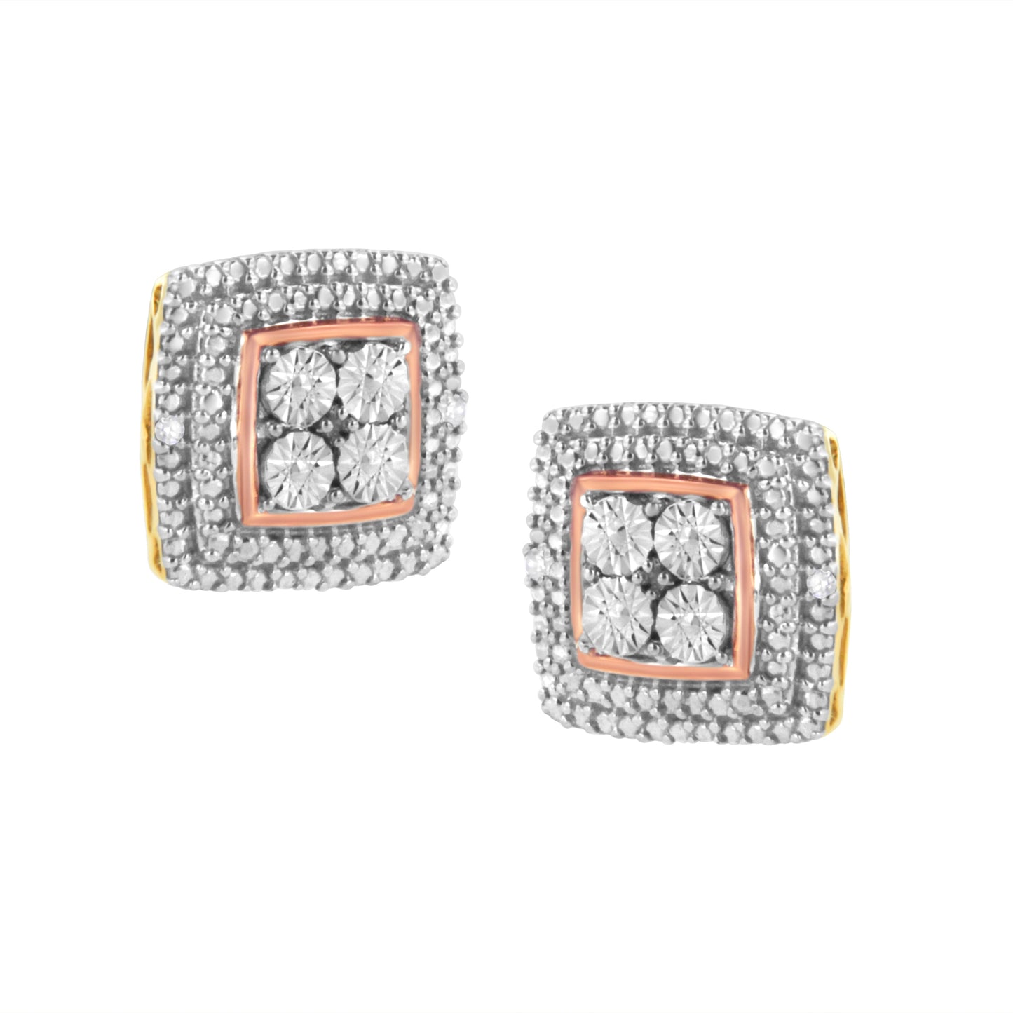 10K Yellow, White, and Rose Gold Plated Sterling Silver Diamond Accent Earrings (I-J Clarity, I3 Color)