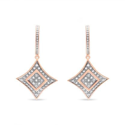10K Rose Gold Plated Sterling Silver Round Cut Diamond Cushion Dangle Earrings (0.04 cttw, H-I Color, I2-I3 Clarity)