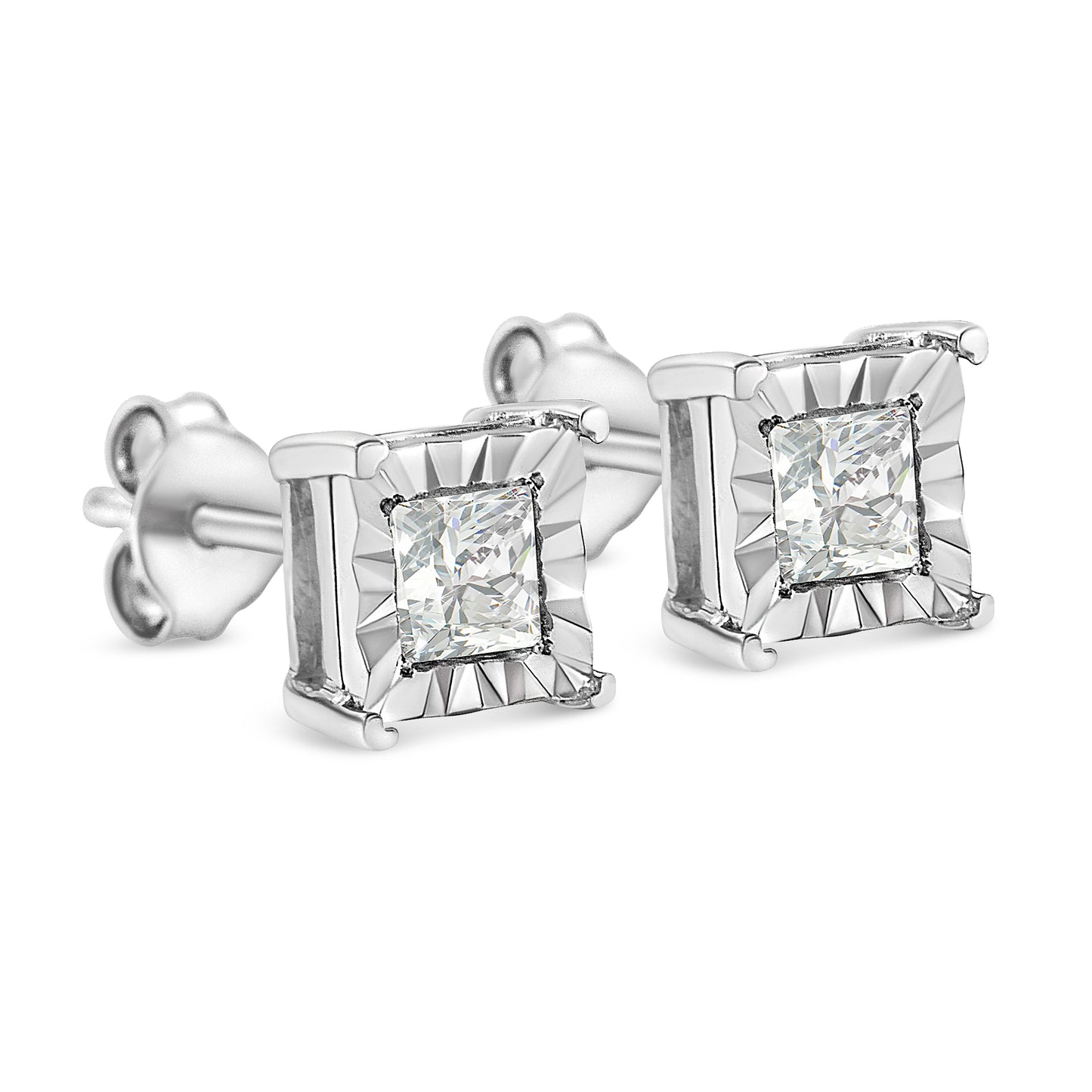 .925 Sterling Silver 1/2 Cttw Miracle Set Princess-cut Diamond Solitaire Stud Earrings (I-J Color, SI1-SI2 Clarity)