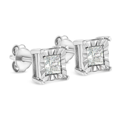 .925 Sterling Silver 1/2 Cttw Miracle Set Princess-cut Diamond Solitaire Stud Earrings (I-J Color, SI1-SI2 Clarity)