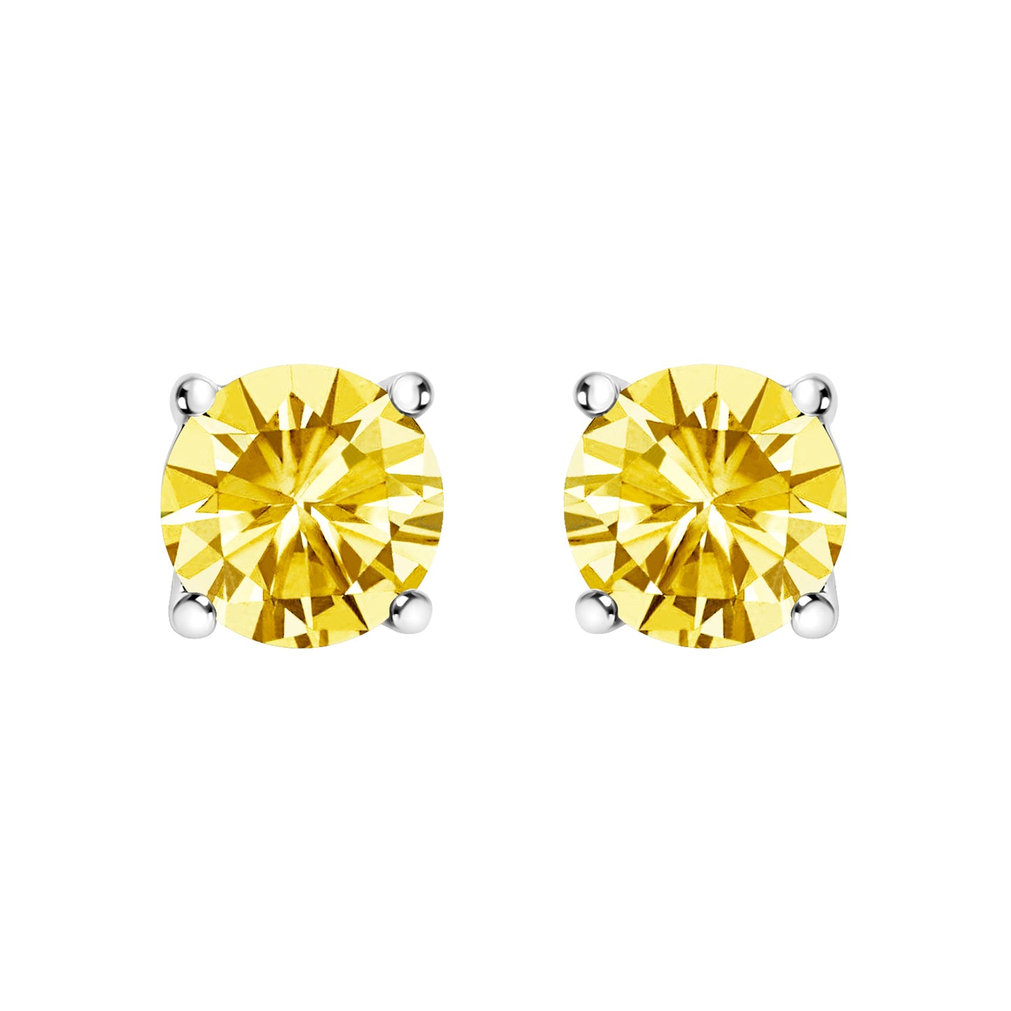 14K White Gold 1.0 Cttw Lab Grown Yellow Diamond Solitaire Stud Earrings (Yellow Color, VS2-SI1 Clarity)