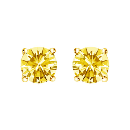 14K White Gold 1.0 Cttw Lab Grown Yellow Diamond Solitaire Stud Earrings (Yellow Color, VS2-SI1 Clarity)