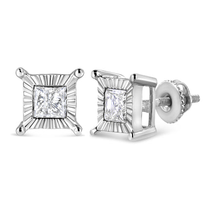 .925 Sterling Silver 1.0 Cttw Miracle Set Princess-cut Diamond Solitaire Stud Earrings (H-I Color, I2-I3 Clarity)