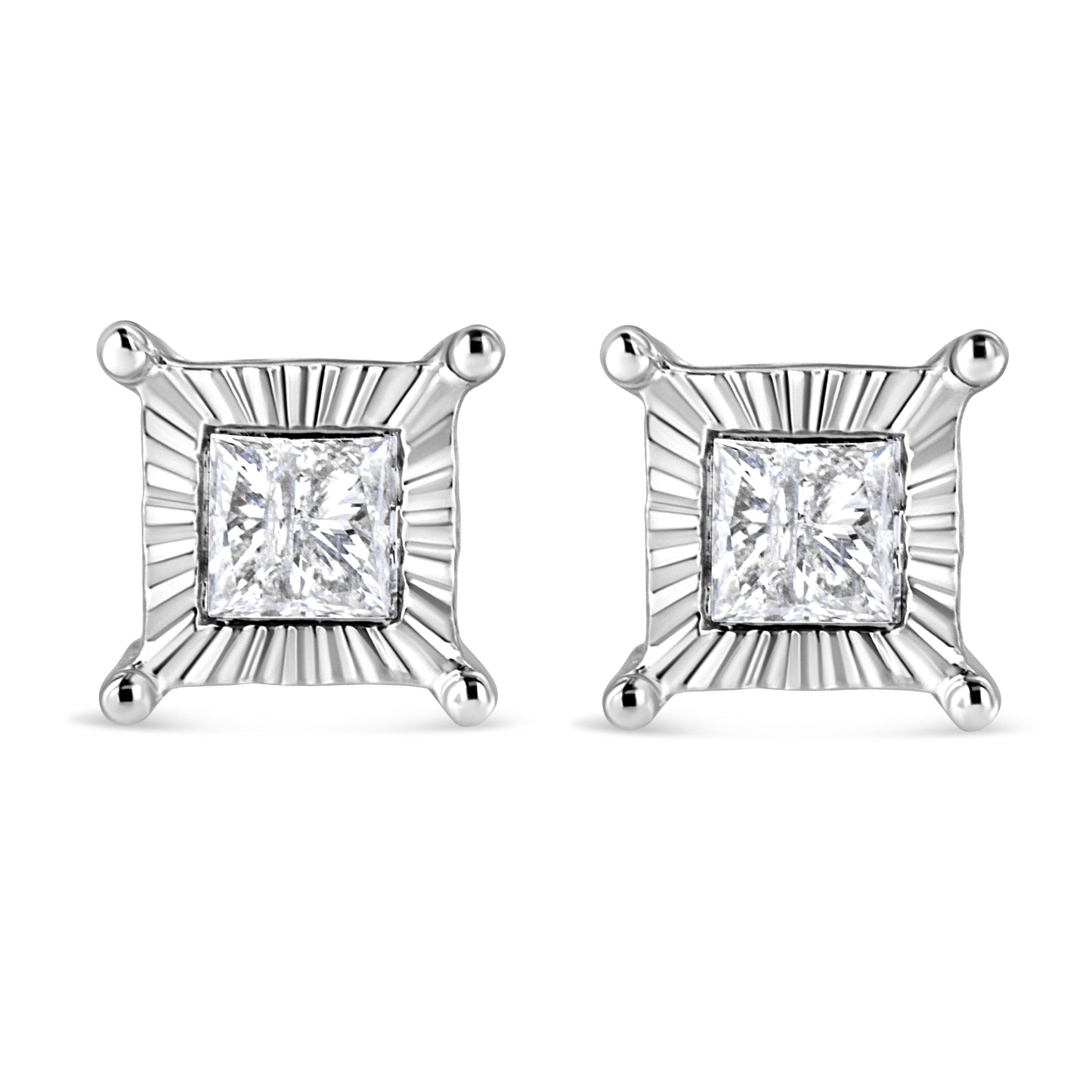 .925 Sterling Silver 1.0 Cttw Miracle Set Princess-cut Diamond Solitaire Stud Earrings (H-I Color, I2-I3 Clarity)