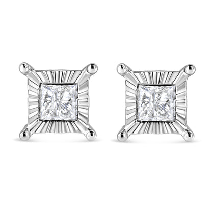 .925 Sterling Silver 1.0 Cttw Miracle Set Princess-cut Diamond Solitaire Stud Earrings (H-I Color, I2-I3 Clarity)