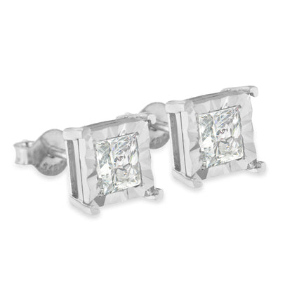 .925 Sterling Silver 1.0 Cttw Miracle Set Princess-cut Diamond Solitaire Stud Earrings (H-I Color, I2-I3 Clarity)
