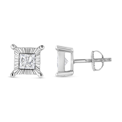 .925 Sterling Silver 1.0 Cttw Miracle Set Princess-cut Diamond Solitaire Stud Earrings (H-I Color, I2-I3 Clarity)