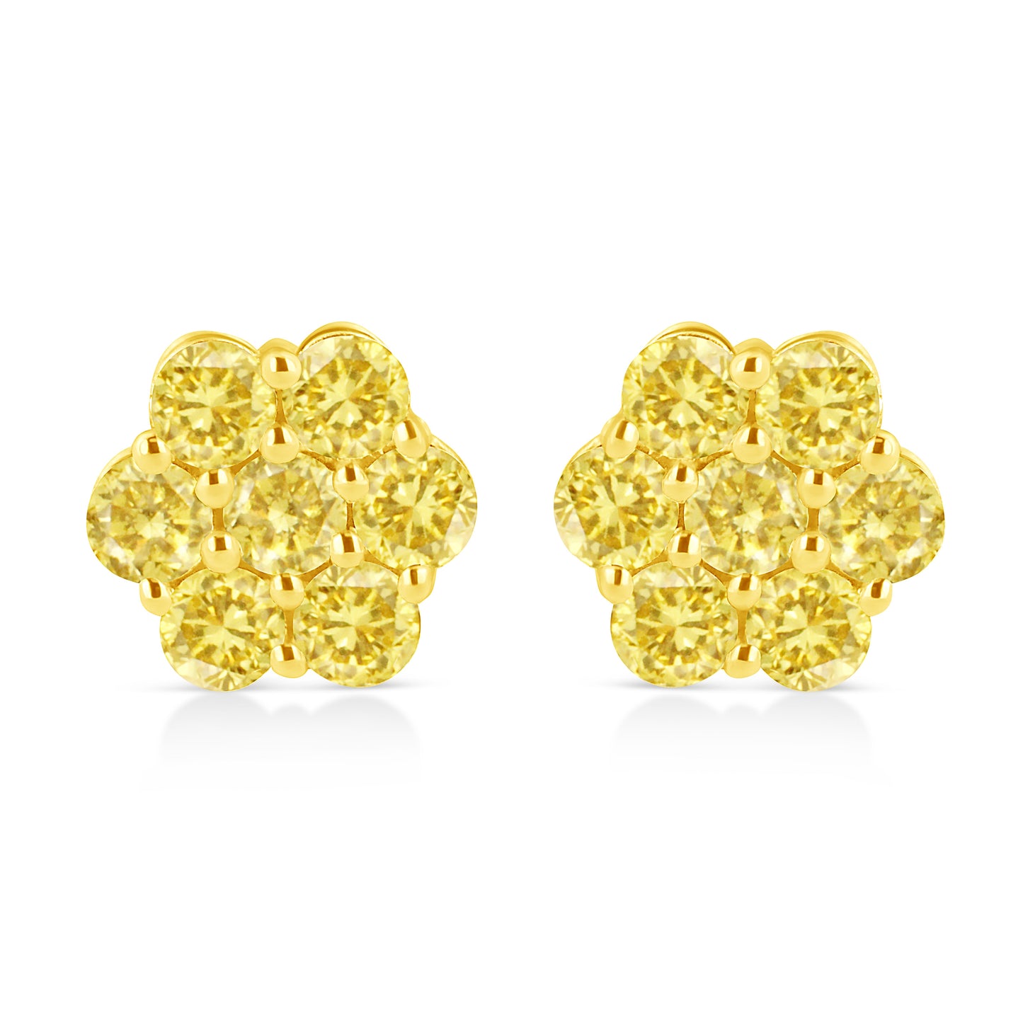 .925 Sterling Silver 1/4 Cttw Treated Yellow Diamond Floral Stud Earrings (Yellow Color, I1-I2 Clarity)