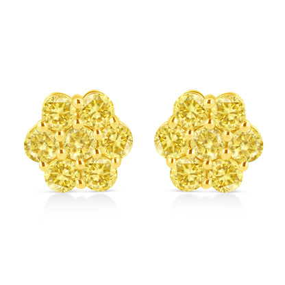 .925 Sterling Silver 1/4 Cttw Treated Yellow Diamond Floral Stud Earrings (Yellow Color, I1-I2 Clarity)