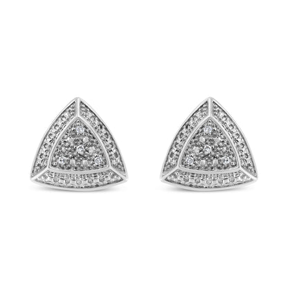 .925 Sterling Silver Diamond-Accented Trillion Shaped 4-Stone Halo-Style Stud Earrings (H-I Color, I2-I3 Clarity)