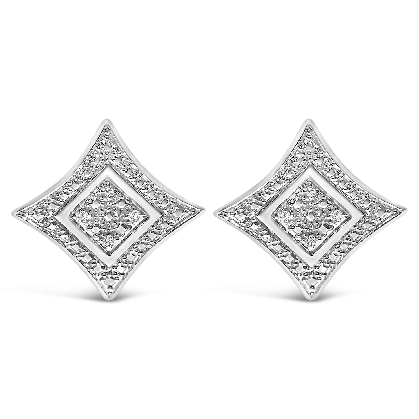.925 Sterling Silver Diamond Accented 4-Stone Four Pointed Star Shaped Halo-Style Stud Earrings (H-I Color, I2-I3 Clarity)