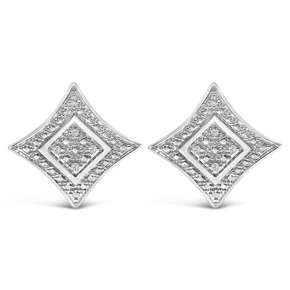 .925 Sterling Silver Diamond Accented 4-Stone Four Pointed Star Shaped Halo-Style Stud Earrings (H-I Color, I2-I3 Clarity)