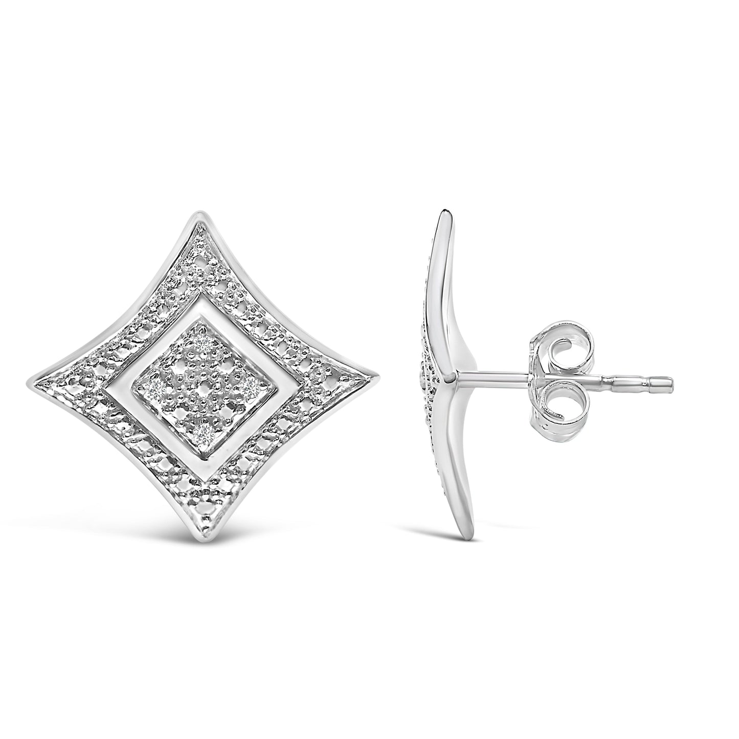.925 Sterling Silver Diamond Accented 4-Stone Four Pointed Star Shaped Halo-Style Stud Earrings (H-I Color, I2-I3 Clarity)