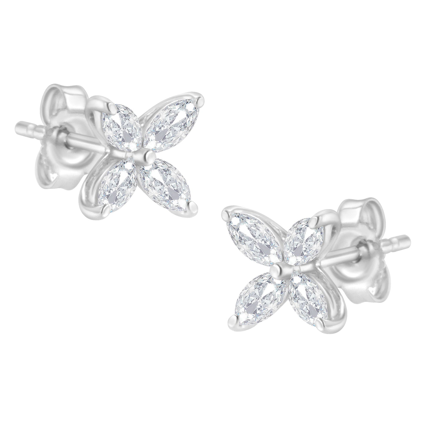 14K White Gold 1/2 Cttw Marquise Diamond 8 Stone Floral Leaf Stud Earrings (H-I Color, SI1-SI2 Clarity)