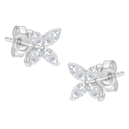 14K White Gold 1/2 Cttw Marquise Diamond 8 Stone Floral Leaf Stud Earrings (H-I Color, SI1-SI2 Clarity)