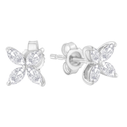 14K White Gold 1/2 Cttw Marquise Diamond 8 Stone Floral Leaf Stud Earrings (H-I Color, SI1-SI2 Clarity)