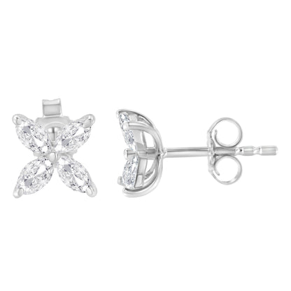 14K White Gold 1/2 Cttw Marquise Diamond 8 Stone Floral Leaf Stud Earrings (H-I Color, SI1-SI2 Clarity)