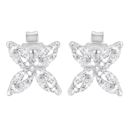 14K White Gold 1/2 Cttw Marquise Diamond 8 Stone Floral Leaf Stud Earrings (H-I Color, SI1-SI2 Clarity)