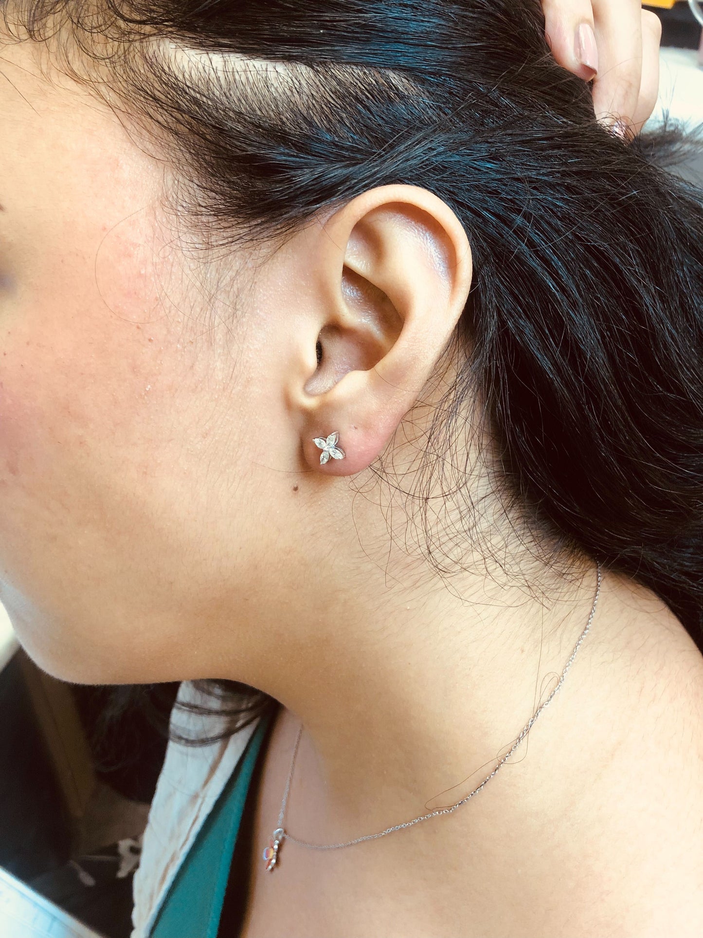 14K White Gold 1/2 Cttw Marquise Diamond 8 Stone Floral Leaf Stud Earrings (H-I Color, SI1-SI2 Clarity)