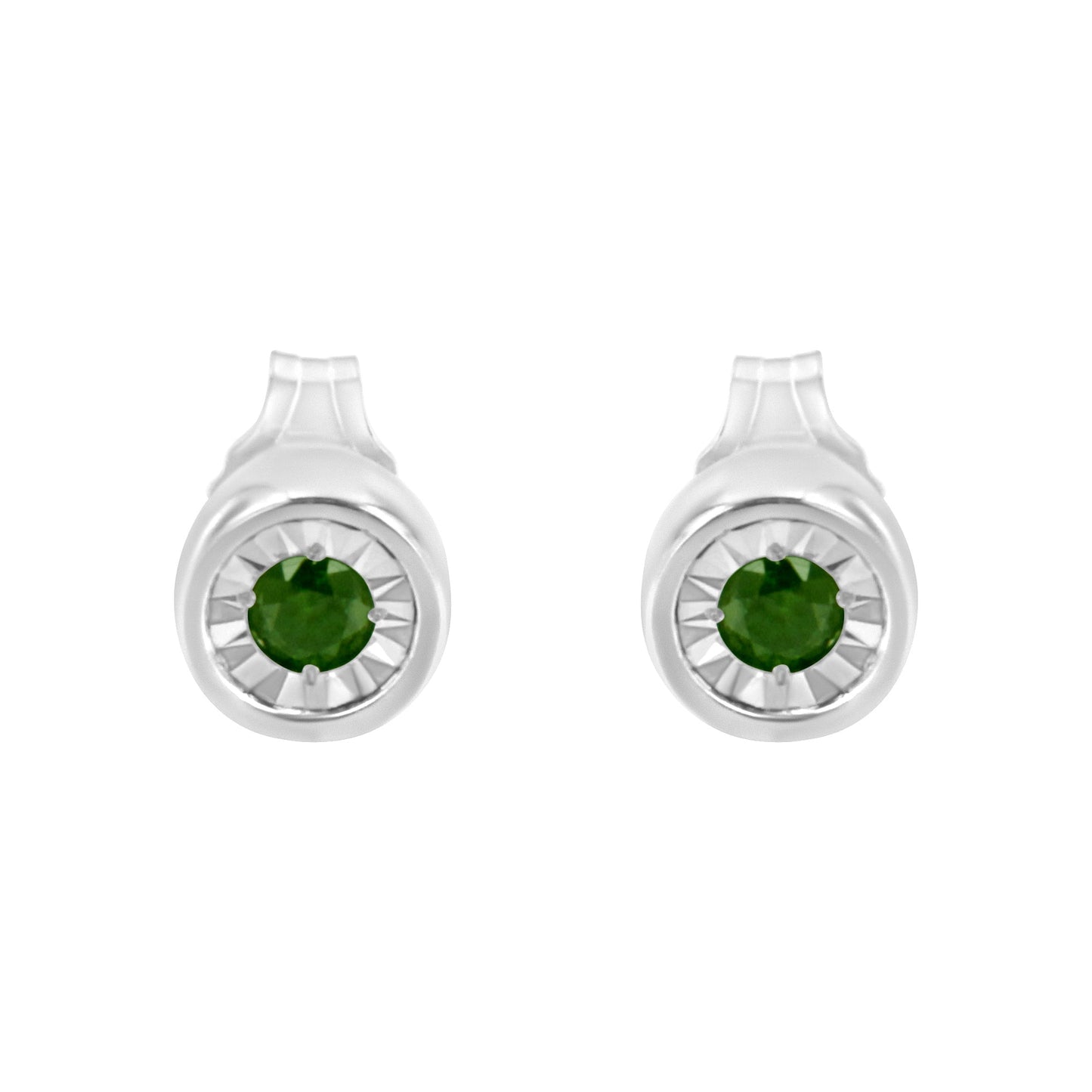 .925 Sterling Silver 1/5 Cttw Round Brilliant-Cut Green Diamond Miracle-Set Stud Earrings (Fancy Color-Enhanced, I1-I2 Clarity)