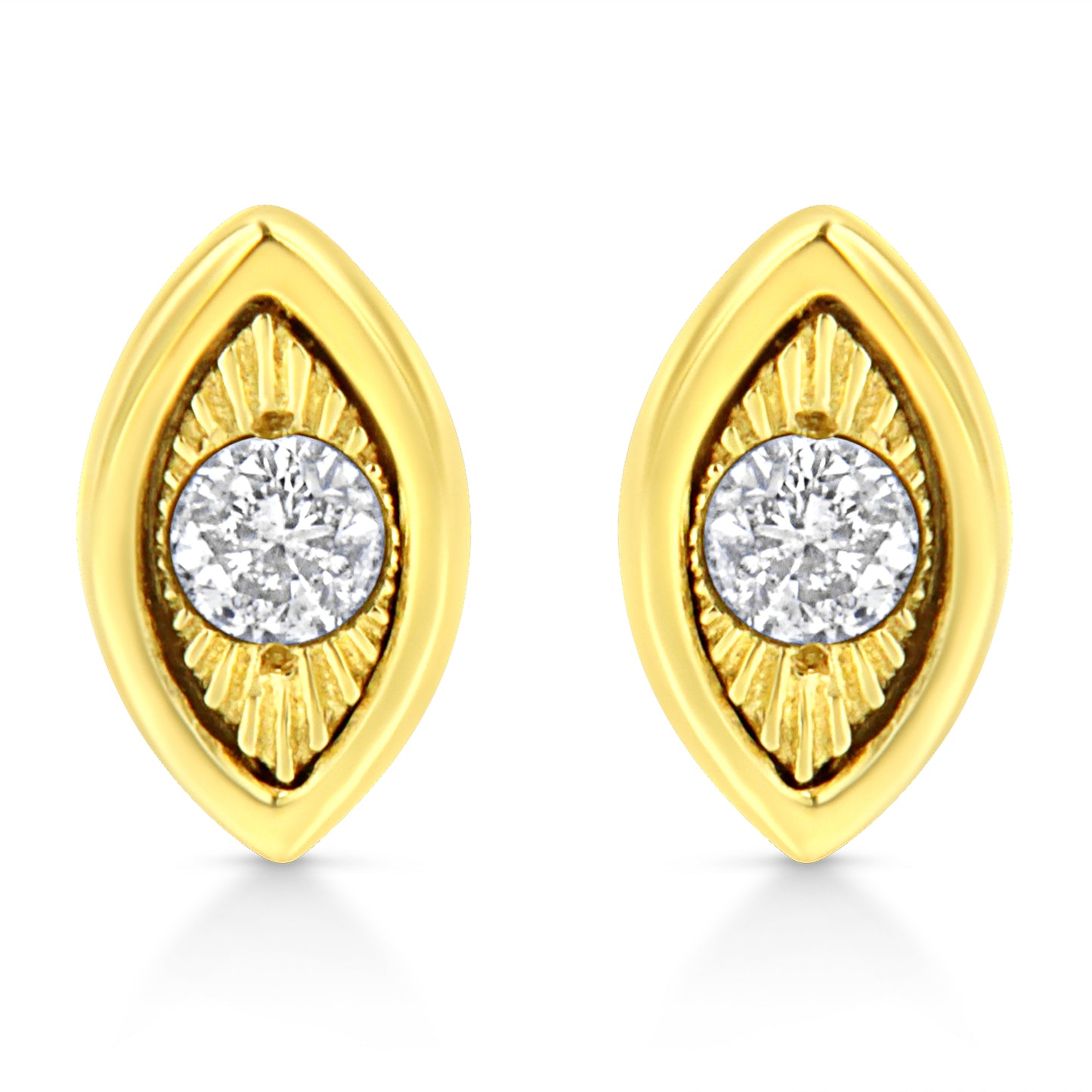 10K Yellow Gold Plated .925 Sterling Silver 1/10 Cttw Miracle-Set Diamond Circle Shape Stud Earrings (K-L Color, I2-I3 Clarity)