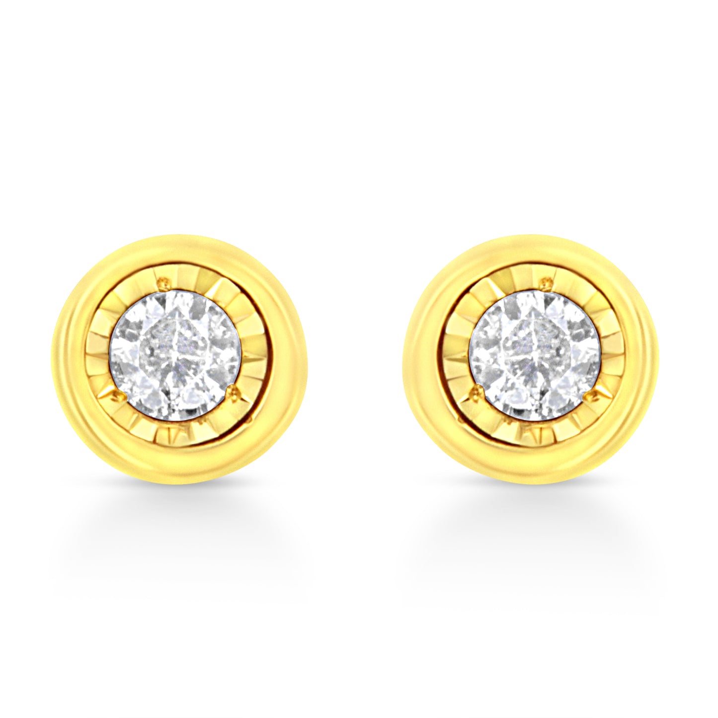 10K Yellow Gold Plated .925 Sterling Silver 1/10 Cttw Miracle-Set Diamond Circle Shape Stud Earrings (K-L Color, I2-I3 Clarity)