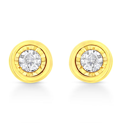 10K Yellow Gold Plated .925 Sterling Silver 1/10 Cttw Miracle-Set Diamond Circle Shape Stud Earrings (K-L Color, I2-I3 Clarity)