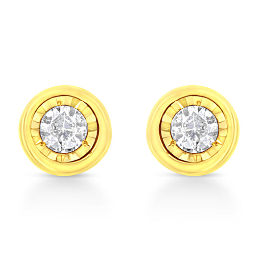 Boucles d'oreilles clous en forme de cercle avec diamants sertis miracle 1/10 Cttw en argent sterling .925 plaqué or jaune 10K (couleur K-L, pureté I2-I3)