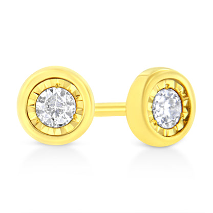 10K Yellow Gold Plated .925 Sterling Silver 1/10 Cttw Miracle-Set Diamond Circle Shape Stud Earrings (K-L Color, I2-I3 Clarity)