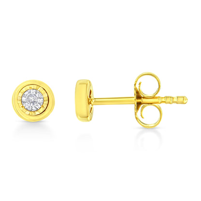 10K Yellow Gold Plated .925 Sterling Silver 1/10 Cttw Miracle-Set Diamond Circle Shape Stud Earrings (K-L Color, I2-I3 Clarity)
