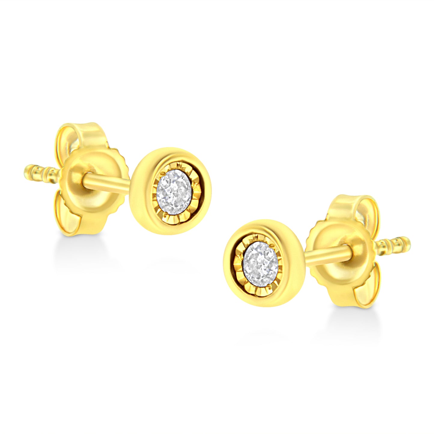 10K Yellow Gold Plated .925 Sterling Silver 1/10 Cttw Miracle-Set Diamond Circle Shape Stud Earrings (K-L Color, I2-I3 Clarity)