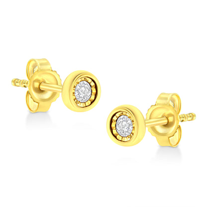 10K Yellow Gold Plated .925 Sterling Silver 1/10 Cttw Miracle-Set Diamond Circle Shape Stud Earrings (K-L Color, I2-I3 Clarity)