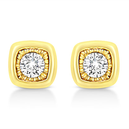 10K Yellow Gold Plated .925 Sterling Silver 1/10 Cttw Miracle-Set Diamond Circle Shape Stud Earrings (K-L Color, I2-I3 Clarity)