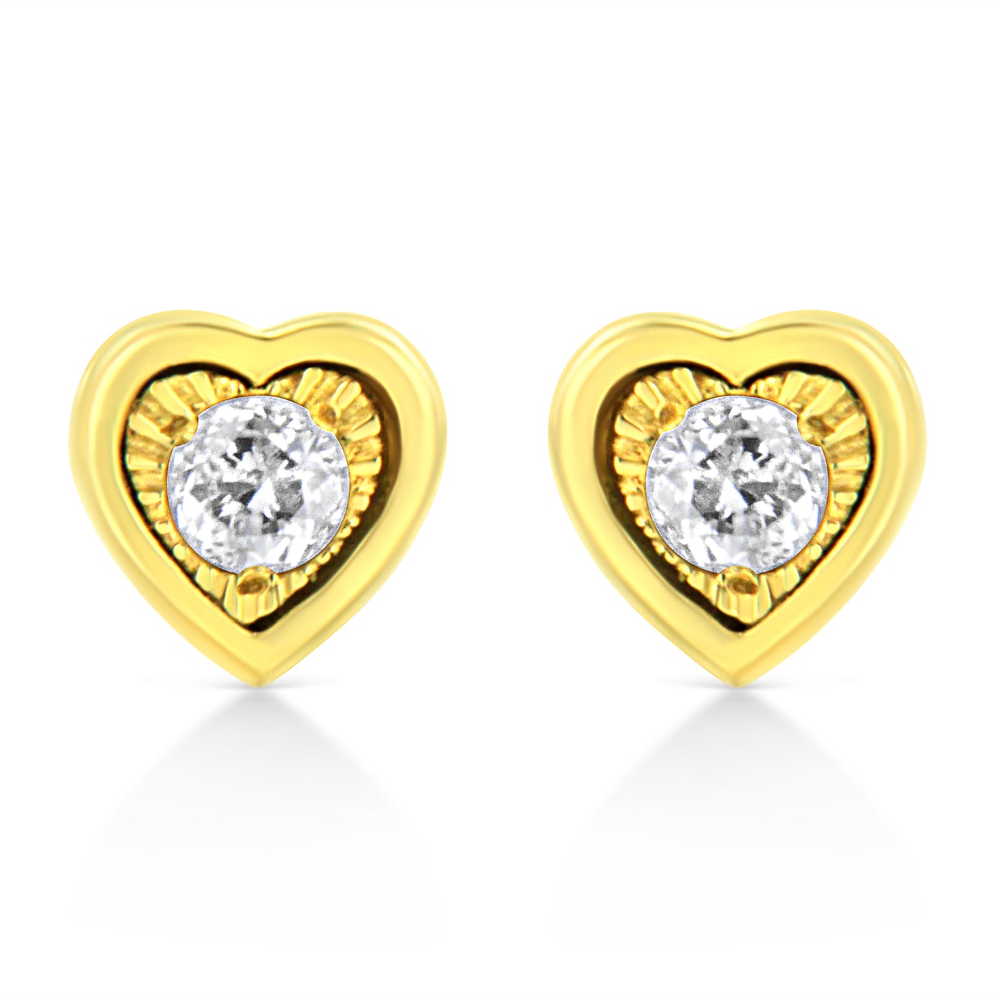 10K Yellow Gold Plated .925 Sterling Silver 1/10 Cttw Miracle-Set Diamond Circle Shape Stud Earrings (K-L Color, I2-I3 Clarity)