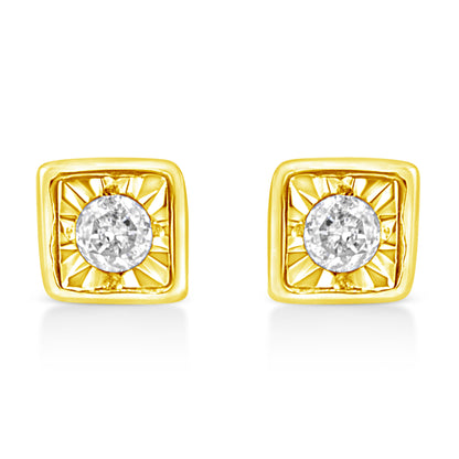 10K Yellow Gold Plated .925 Sterling Silver 1/10 Cttw Miracle-Set Diamond Circle Shape Stud Earrings (K-L Color, I2-I3 Clarity)