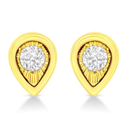 10K Yellow Gold Plated .925 Sterling Silver 1/10 Cttw Miracle-Set Diamond Circle Shape Stud Earrings (K-L Color, I2-I3 Clarity)