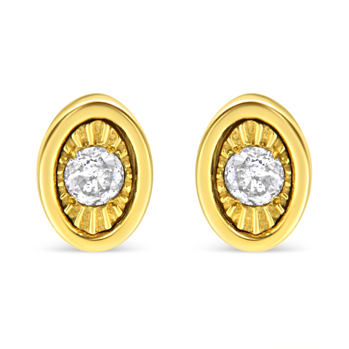 10K Yellow Gold Plated .925 Sterling Silver 1/10 Cttw Miracle-Set Diamond Circle Shape Stud Earrings (K-L Color, I2-I3 Clarity)
