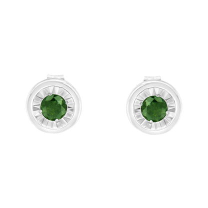 .925 Sterling Silver 1/4 Cttw Round Brilliant-Cut Green Diamond Miracle-Set Stud Earrings (Fancy Color-Enhanced, I1-I2 Clarity)