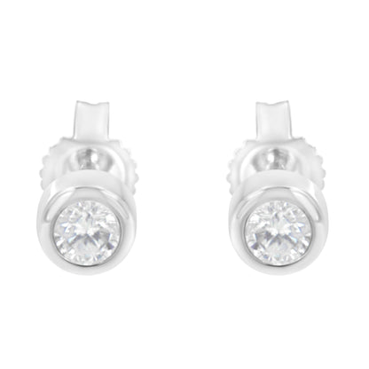 10K White Gold 1/5 Cttw Round Brilliant-Cut Near Colorless Diamond Bezel-Set Stud Earrings (H-I Color, I1-I2 Clarity)