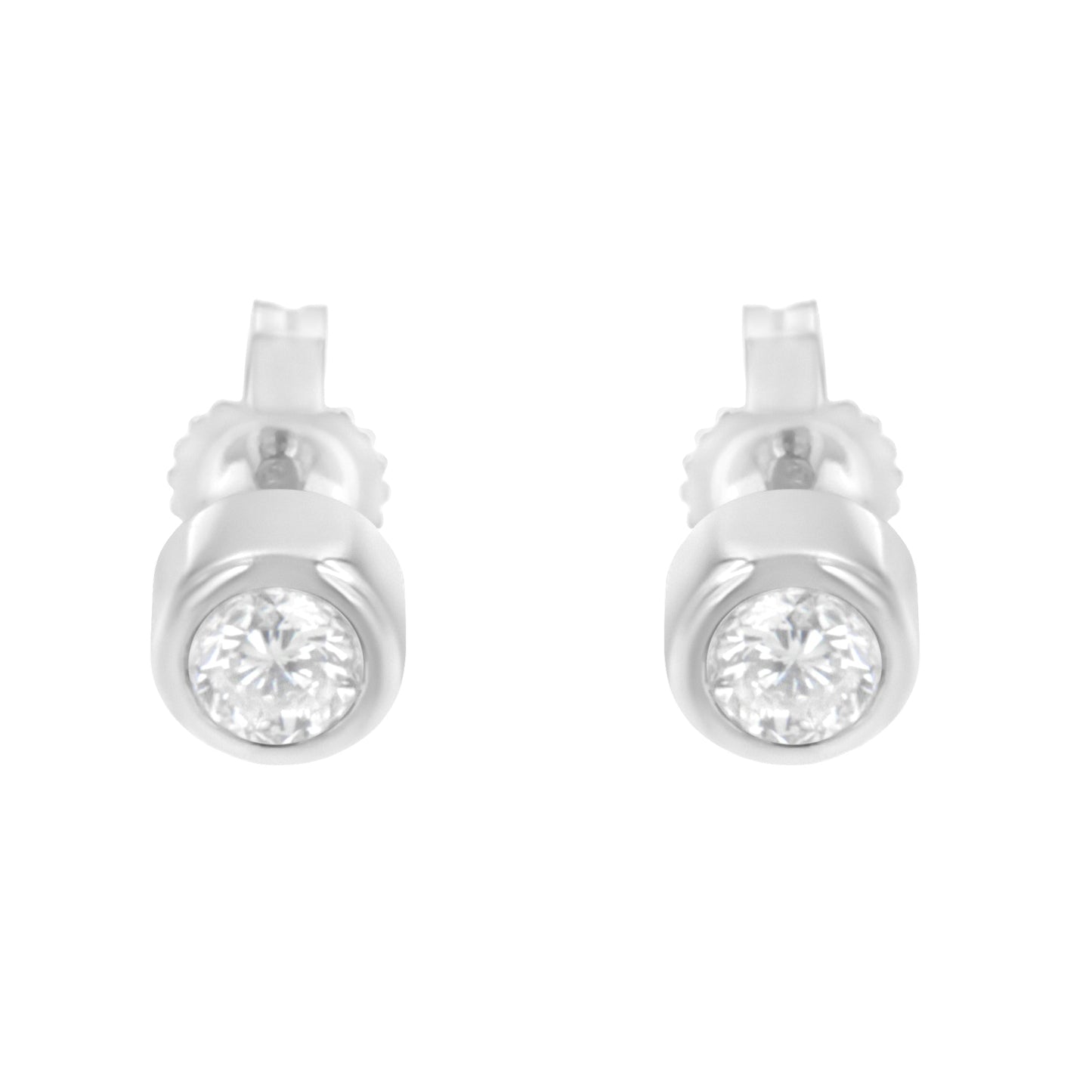 10K White Gold 0.30 Cttw Round Brilliant-Cut Near Colorless Diamond Bezel-Set Stud Earrings (H-I Color, I1-I2 Clarity)