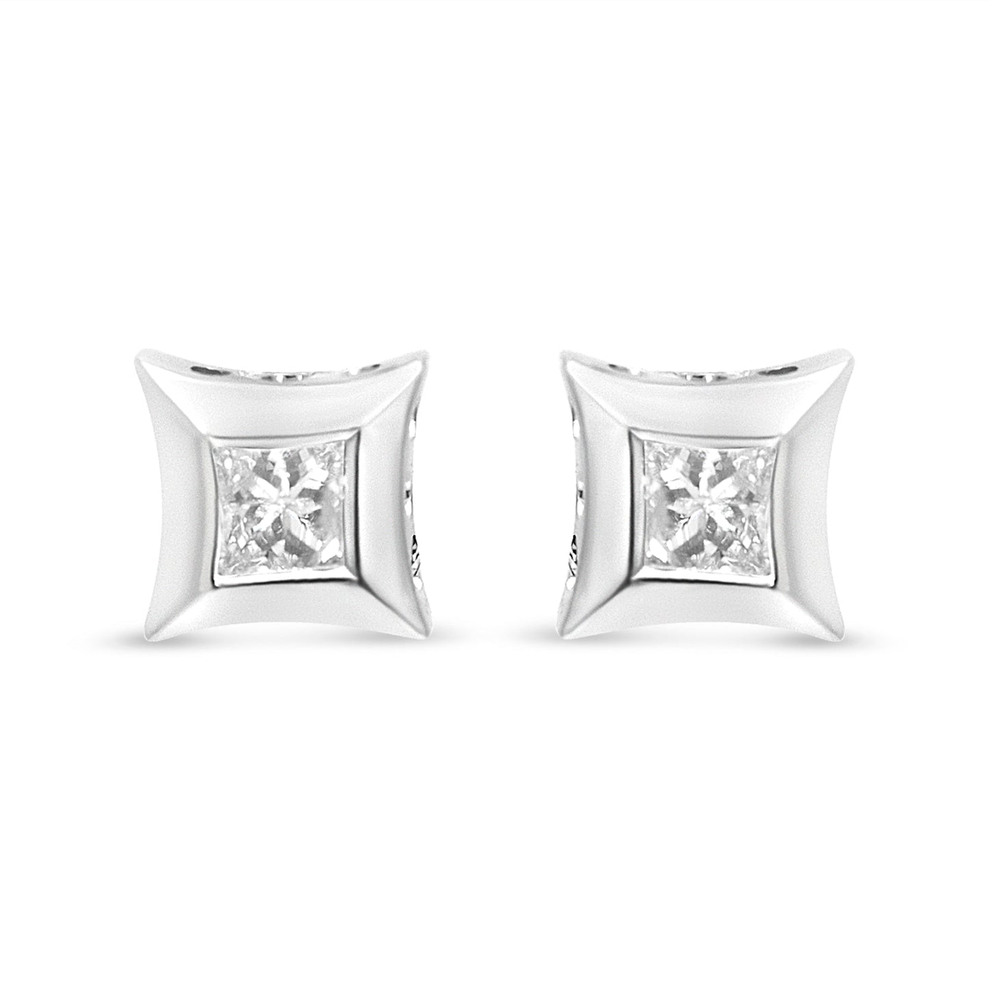 10K White Gold 1/3 Cttw Invisible Set Style Princess-Cut Diamond Stud Earrings (H-I Color, SI2-I1 Clarity)