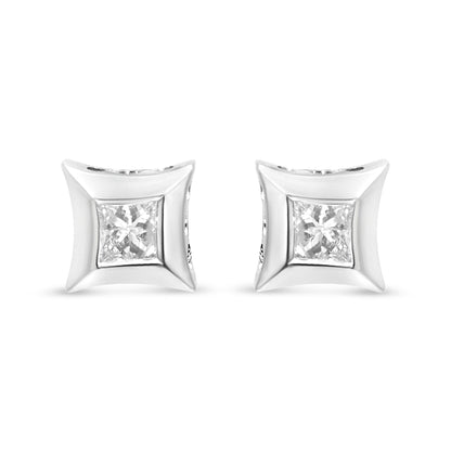 10K White Gold 1/3 Cttw Invisible Set Style Princess-Cut Diamond Stud Earrings (H-I Color, SI2-I1 Clarity)