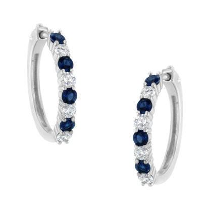 10K White Gold, Â½ Cttw Diamond, & Â½ Cttw Lab-Grown Blue Sapphire Leverback Hoop Earrings (H-I Color, I1-I2 Clarity)