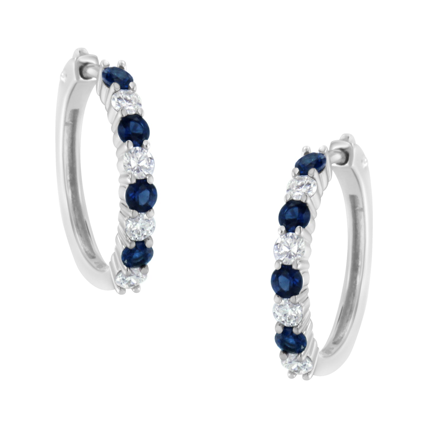 10K White Gold, Â½ Cttw Diamond, & Â½ Cttw Lab-Grown Blue Sapphire Leverback Hoop Earrings (H-I Color, I1-I2 Clarity)