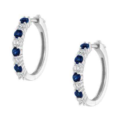 10K White Gold, Â½ Cttw Diamond, & Â½ Cttw Lab-Grown Blue Sapphire Leverback Hoop Earrings (H-I Color, I1-I2 Clarity)