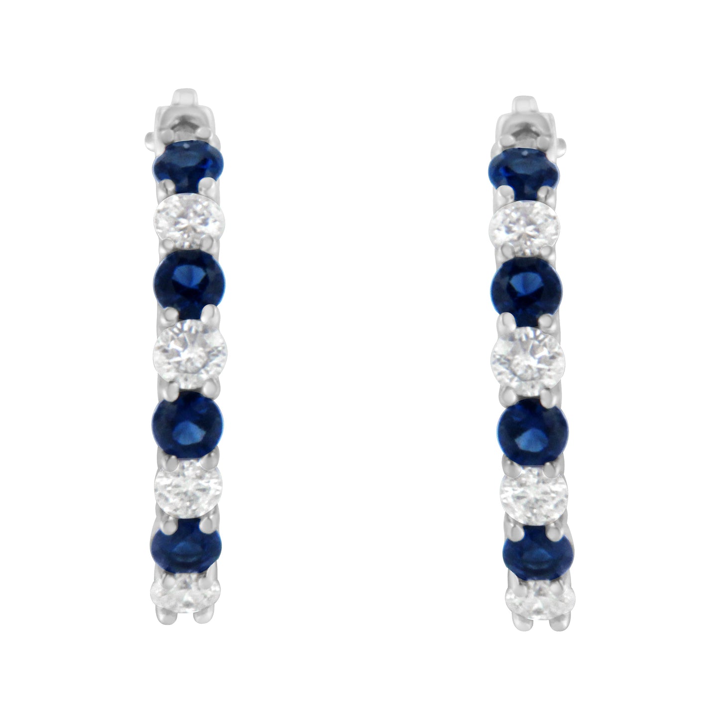 10K White Gold, Â½ Cttw Diamond, & Â½ Cttw Lab-Grown Blue Sapphire Leverback Hoop Earrings (H-I Color, I1-I2 Clarity)