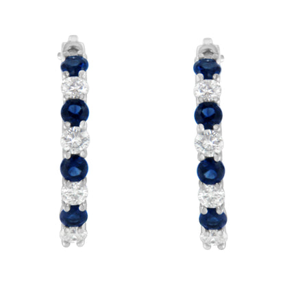 10K White Gold, Â½ Cttw Diamond, & Â½ Cttw Lab-Grown Blue Sapphire Leverback Hoop Earrings (H-I Color, I1-I2 Clarity)